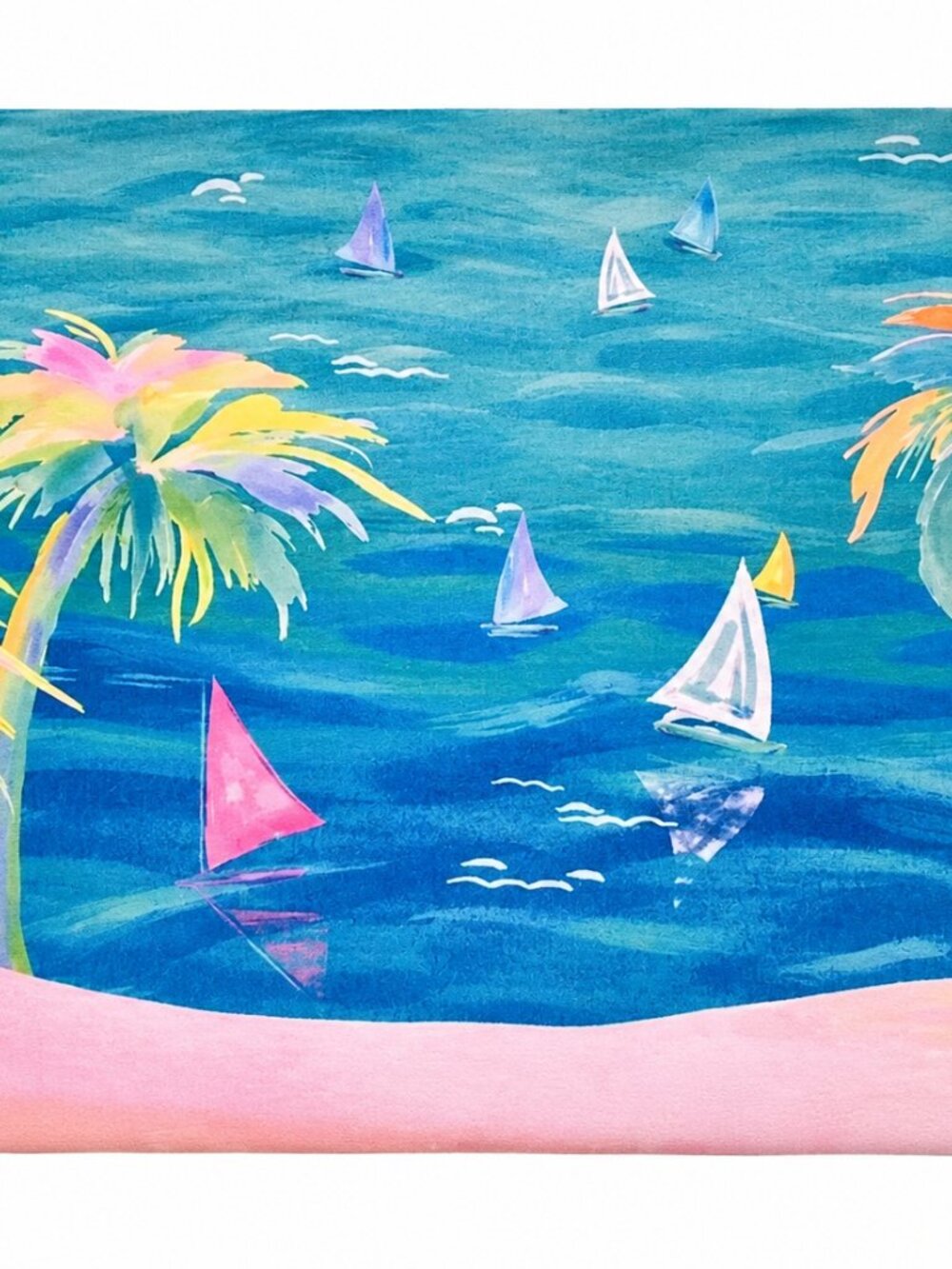 Tropical Palm Trees Sailboats Placemats Beach House Vinyl Foam Back Set of 4